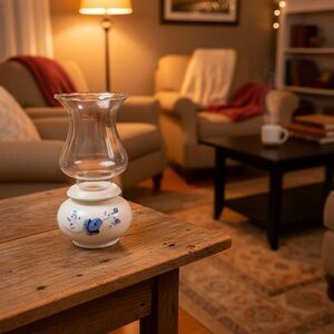 Vintage Homco Lasting Products blue and white candleholder